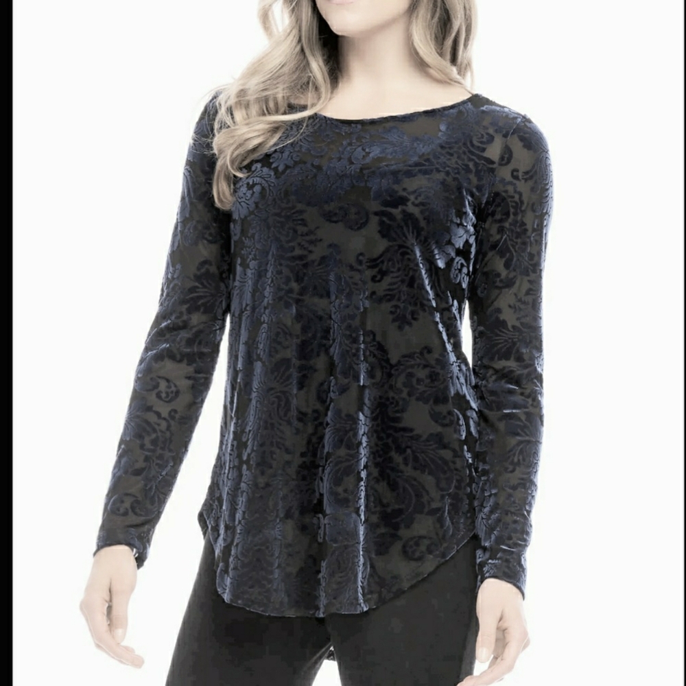 Karen Kane Burnout Velvet Top Tinseltown Longline Sheer Goth Witchy Academia L